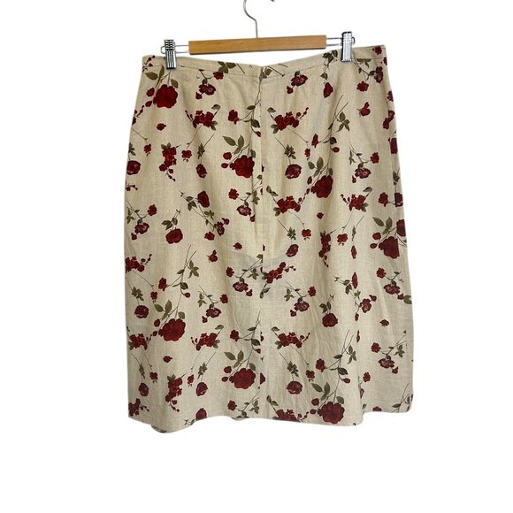 Vintage Jessica Floral Linen Midi Skirt‎ Sz 16P Beige Red Roses Cruise Wear - Picture 3 of 6